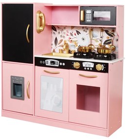 Jokomisiada Veľká drevená kuchynka pre deti, retro chladnička, rúra na pečenie, výrobník ľadu ZA5268