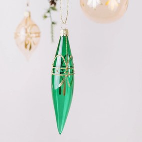 Bella Rose Sklenená vianočná ozdoba Kvapka Zelená Lesk
