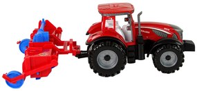 Lean Toys Červený traktor s pluhom na trecím pohonom