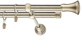 Dekorstudio Mosadzná dvojradová garniža MONACO 19mm Dĺžka: 140cm, Typ uchytenia: Držiak dvojitý modern, Typ príslušenstva: Krúžky tiché so štipcami