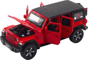 LEAN Toys Súprava: terénne auto, karavan, kovové, pohon, svetlá, zvuky, červená, 1:32