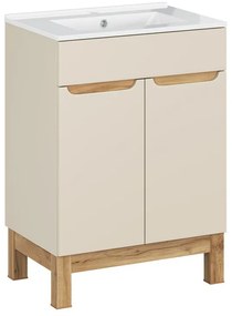 Kúpeľňová skrinka Bali Lava so zápustným umývadlom 60 cm kašmírová/dub wotan