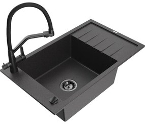 Mexen Elias, 1-komorový granitový drez 795x480x200 mm a drezová batéria Duo, čierna škvrnitá, 6511-76-671701-70-B