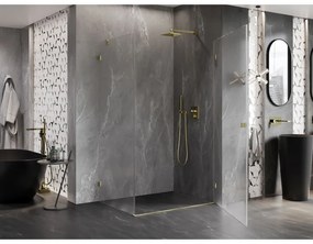 Mexen Lunar-B, pravostranný výklopný sprchový kút 75 x 70 cm, 8mm číre sklo, zlatý kartáčovaný - 832-075-070-55-00-P