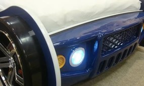 Detská pretekárska posteľ Energy 90x200 cm, modré auto s osvetlením