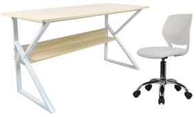 Kondela Písací stôl s policou, dub prírodný/biela, TARCAL 140