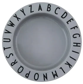 Sivý detský hlboký tanier Design Letters Eat &amp; Learn, 15,5 cm