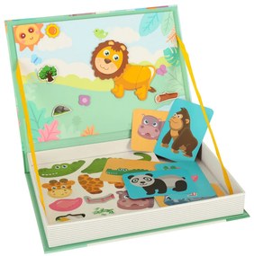 KIK Magnetická knižka s puzzle zvieratá safari, 47 dielov