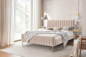 Čalúnená posteľ Nicole 160x200 - béžový velvet Velluto 2 / zlaté nohy
