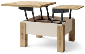Mazzoni OSLO dub artisan / béžová, rozkladací konferenčný stolík s výškovo nastaviteľnou stolovou doskou