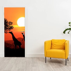 Fototapeta na dvere - Žirafy pri západe slnka (95x205cm)