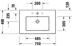 Duravit White Tulip - Umývadlo do nábytku s prepadom 750x490mm, 1 otvor na batériu, Push-Open ventil s keramickou krytkou, biela 2363750000