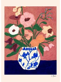 Plagát 30x40 cm Flowers on Blue Table – Carla Llanos – The Poster Club