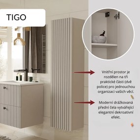 Závěsná vysoká koupelnová skříňka Tigo 1D 135 cm kašmír