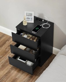 Sada 2 nočných stolíkov, 3 zásuvky, 2 AC zásuvky, 2 USB porty, čierne