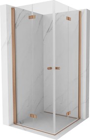 Mexen Mist-F Duo, skladací sprchový kút 110 x 110 cm, číre sklo, medený matný profil, 8A6-110L-110P-65-00