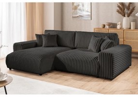 Tmavosivá menčestrová rozkladacia/s úložným priestorom rohová pohovka (ľavý roh) Sarina – Ropez