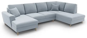 Svetlomodrá zamatová rozkladacia/s úložným priestorom rohová pohovka (pravý roh/do "U") Kyoto – Cosmopolitan Design