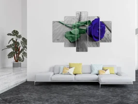 Obraz - Modrá ruža so zelenou stonkou (150x105 cm)