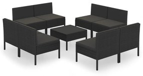 vidaXL 9-dielny záhradný sedací set s vankúšmi polyratanový čierny