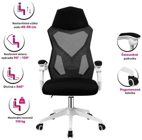 Herná stolička YOKO – plast, sieťovina, čierna / biela