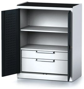 Policová dielenská skriňa 2-dverová MECHANIC, 1 polica, 2 zásuvky, 920 x 500 x 1170 mm, antracitové dvere