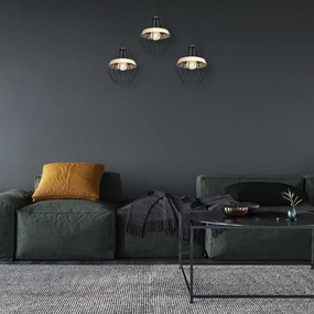 Závesné svietidlo Cliff, 3x drevené/čierne drôtené tienidlo, b