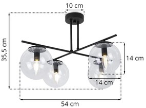 Stropné svietidlo PARIS, 4x transparentné sklenené tienidlo