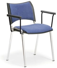 Konferenčná stolička SMART, chrómované nohy, s podpierkami rúk, modrá