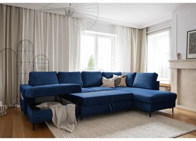 Tmavomodrá menčestrová rozkladacia rohová pohovka (pravý roh) Lofty Lilly – Miuform