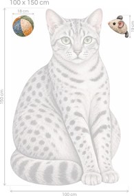 Egyptská mau s loptičkou a myškou striebristo bodkované mačacie nálepky na stenu arch 31 x 46 cm