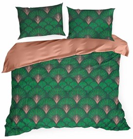 Zeleno ružové ornamentálne posteľné obliečky bavlnený satén