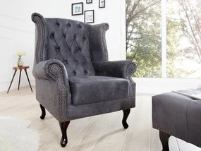 Chesterfield Antik kreslo sivé