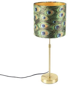 Stolová lampa zlatá / mosadz s velúrovým odtieňom páv 25 cm - Parte