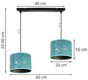 Závesné svietidlo WERONA 4, 2x modré textilné tienidlo so vzorom, (výber z 2 farieb konštrukcie), G