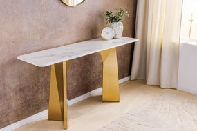 Konzola EXTRAVAGANCIA 140 cm s nohami v šampansko-zlatej farbe s bielou mramorovou doskou