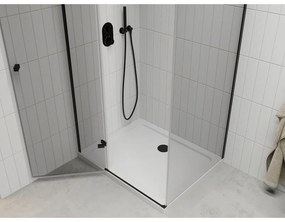 Mexen Roma, sprchovací kút s 1-krídlovými dverami 110 (dvere) x 90 (stena) cm, 6mm číre sklo, čierny profil, slim sprchová vanička 5cm biela s čiernym sifónom, 854-110-090-70-00-4010B
