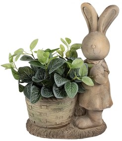 Béžová antik dekorácia králičice s kvetináčikom - 38*22*49 cm
