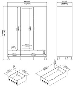 Biela/v prírodnej farbe šatníková skriňa v dekore duba so zrkadlom 147x201x58 cm Ikast – Tvilum