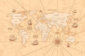 Samolepiaca tapeta mapa sveta s loďkami