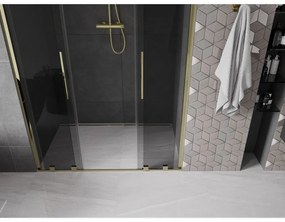 Mexen Velar Duo, posuvné sprchové dvere do otvoru 150 cm, 8mm šedé sklo, zlatá lesklá, 871-150-000-42-50