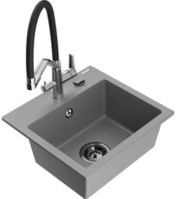 Mexen Milo, granitový drez 435x410x171 mm, 1-komorový a drezová batéria Duo, šedá, 6505-71-671701-07-B