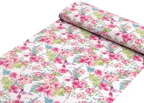 Biante Detské bavlnené posteľné obliečky do postieľky Sandra SA-493 Kolibríky s ružovými kvetmi na bielom Do postieľky 90x120 a 40x60 cm