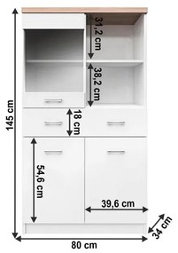 Tempo Kondela Vitrína 2D1W1S/80, biela/dub sonoma, TOPTY TYP 02