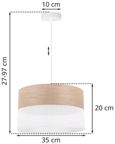 Závesné svietidlo Wood, 1x béžová dubová dýha/biele PVC tienidlo, (fi 35cm)