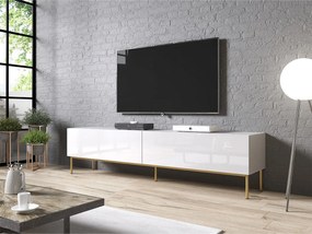 TV skrinka Koda 200 s kovovým rámom, Farby: biely / biely lesk + zlatá