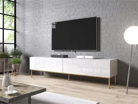 TV skrinka Koda 200 s kovovým rámom, Farby: biely / biely lesk + čierny