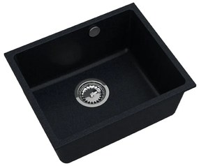 Sink Quality Crypton 55, kuchynský granitový drez 460x375x205 mm + chrómový sifón, čierna škvrnitá, SKQ-CRY.B.1KBO.55.X