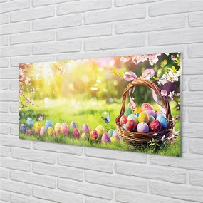 Sklenený obraz Basket vajcia kvetina lúka 140x70 cm