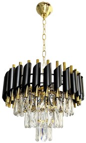 Luster Cristal, 1x krištáľové/zlaté/čierne kovové tienidlo, (fi 38cm), g